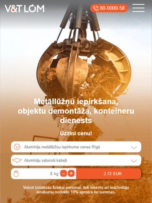 VTLOM mājas lapas mobilā versija